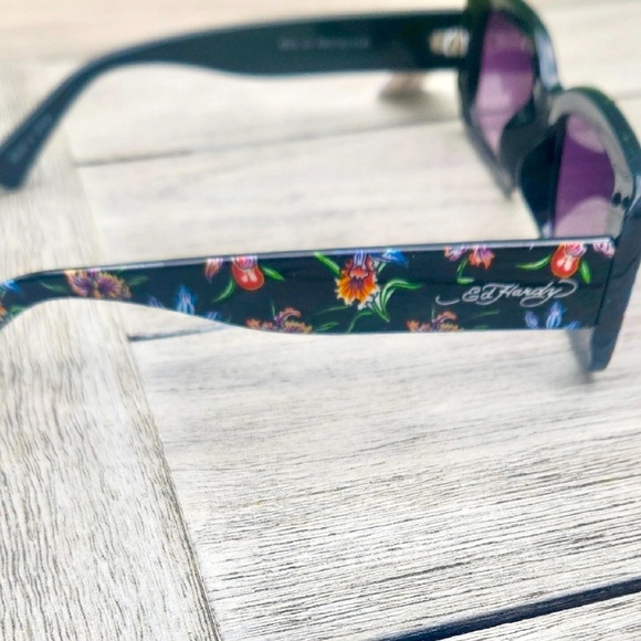 Ed Hardy Black Floral Rectangular Sunglasses main image 4